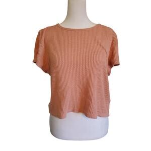 American Eagle Peach Waffle Knit Short Sleeve Crop Top Short Sleeve Shirt